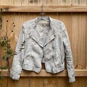 Loft Linen/Cotton Petite Moto Jacket Gray, Size SP